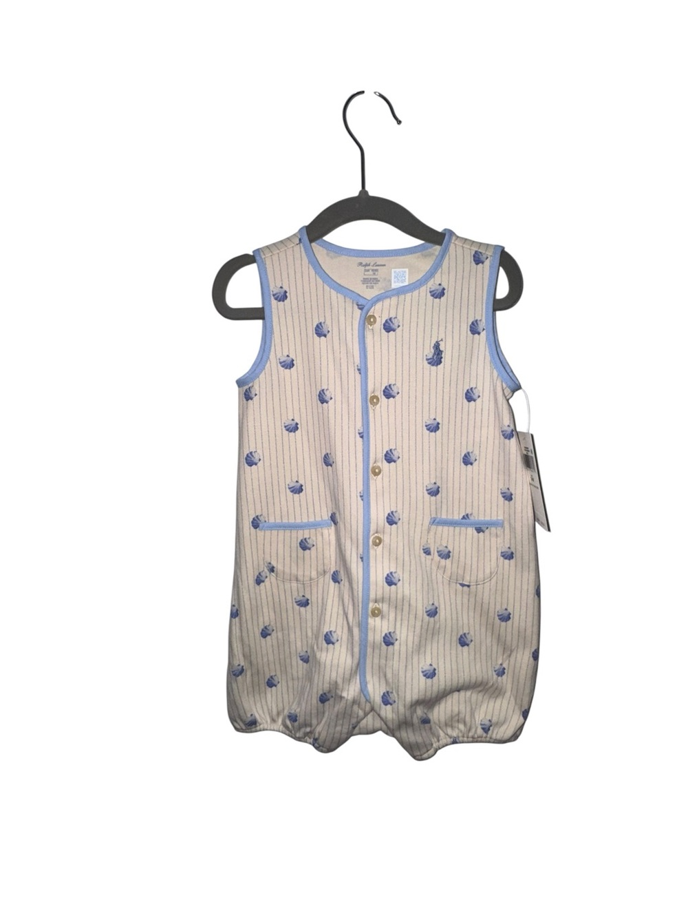 Baby Boy Ralph Lauren Cream with Blue Short Romper 24 Months NWTs